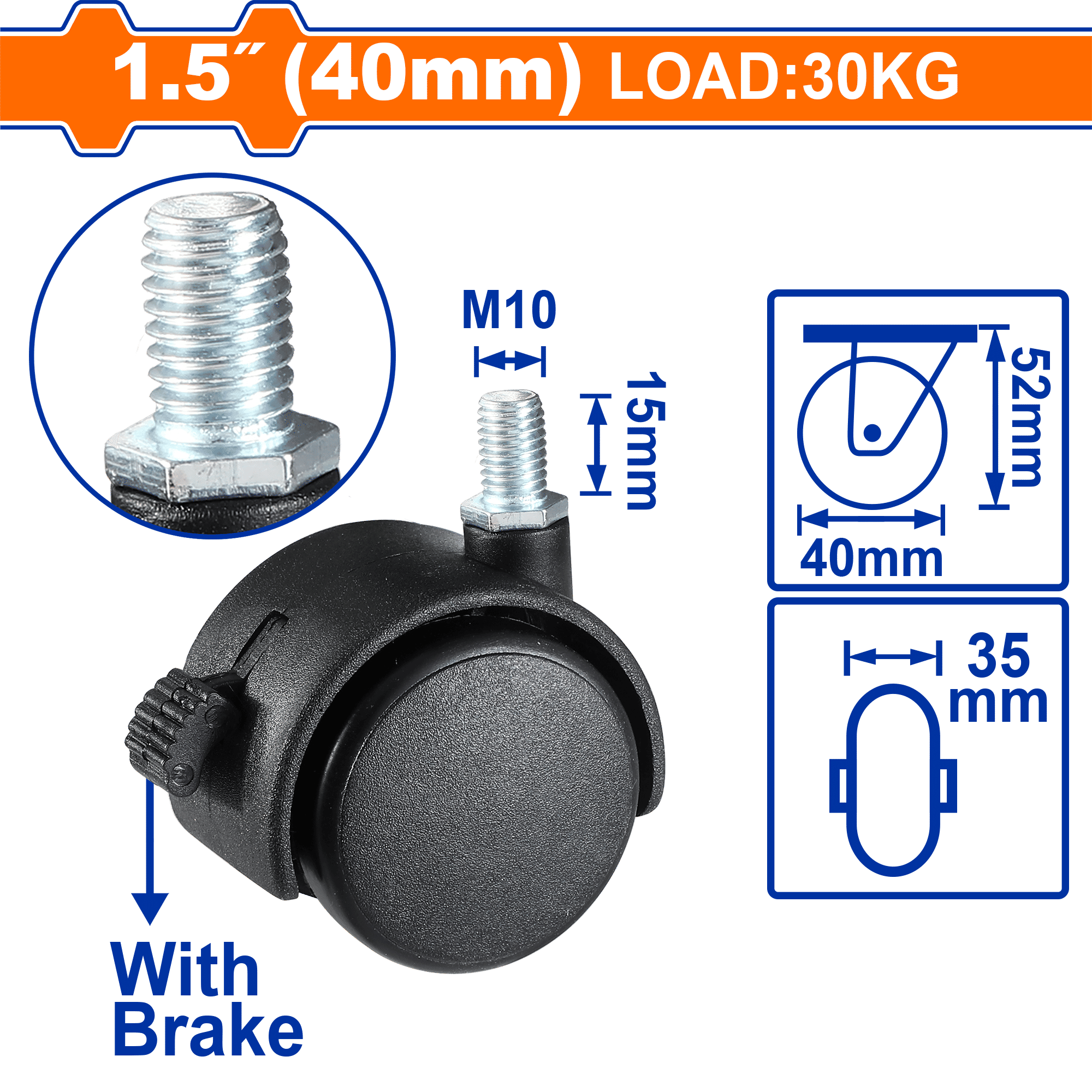 WADFOW Nylon Caster Wheels, Heavy-Duty PA Material, Multiple Mounting Options, With / Without Brake