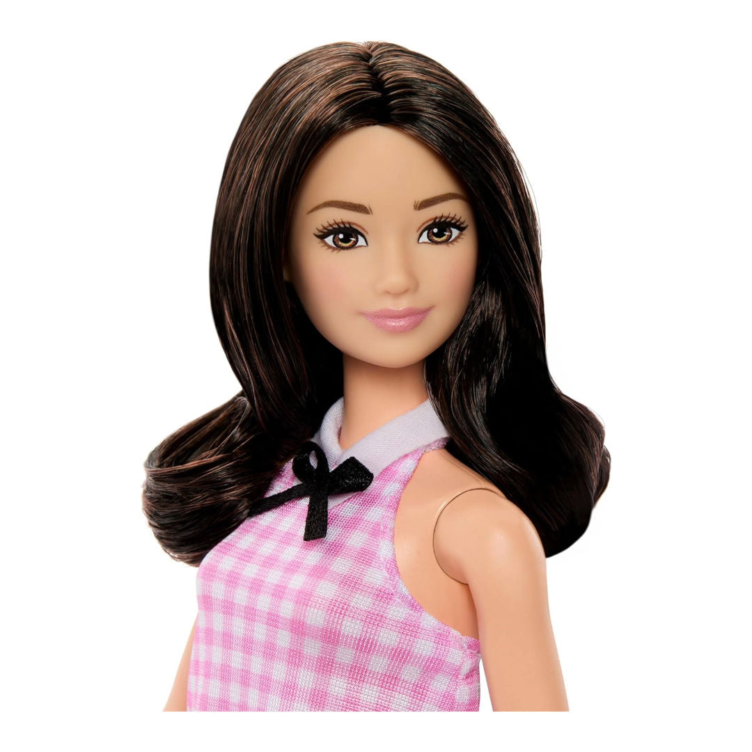 Barbie Fashionistas Doll #224, 65th Anniversary Collectible with Black Wavy Hair & Pink Gingham Dress