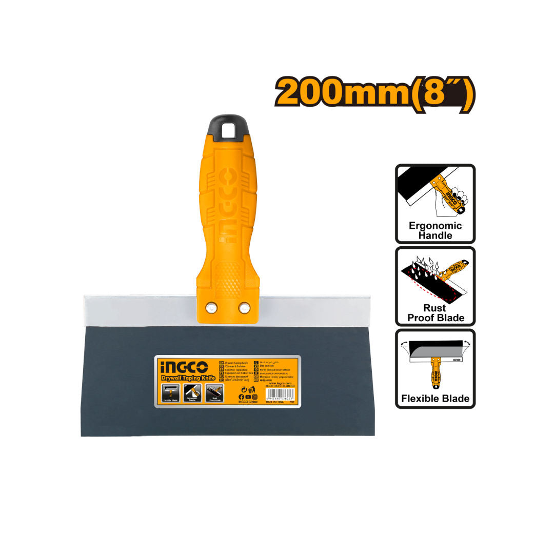 INGCO Drywall Taping Knife 8", 200mm, Carbon Steel Flexible Blade for Putty & Plaster Finishing
