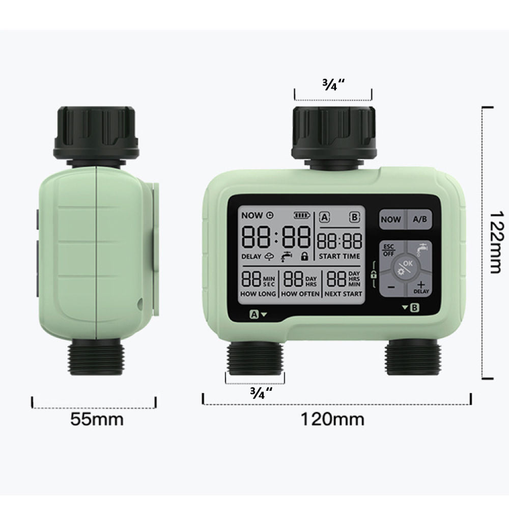 Digital Watering Timer, Battery-operated Programmable Garden Irrigation Timer with 3/4" Inlets Outlets for Garden Hose and Lawns