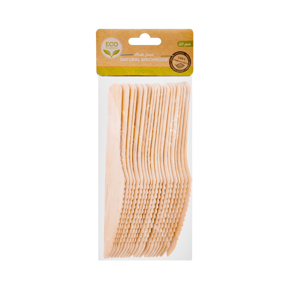 Birchwood Eco-Friendly & Biodegradable Disposable Knife Set, 20 Pieces