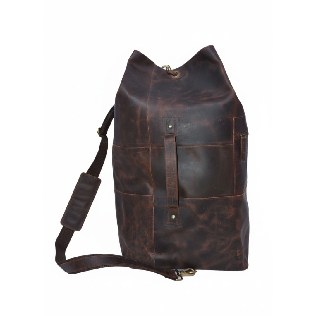 HMZ Leather Military Duffle Bag, 100% Pure Leather Travel & Weekender Bag