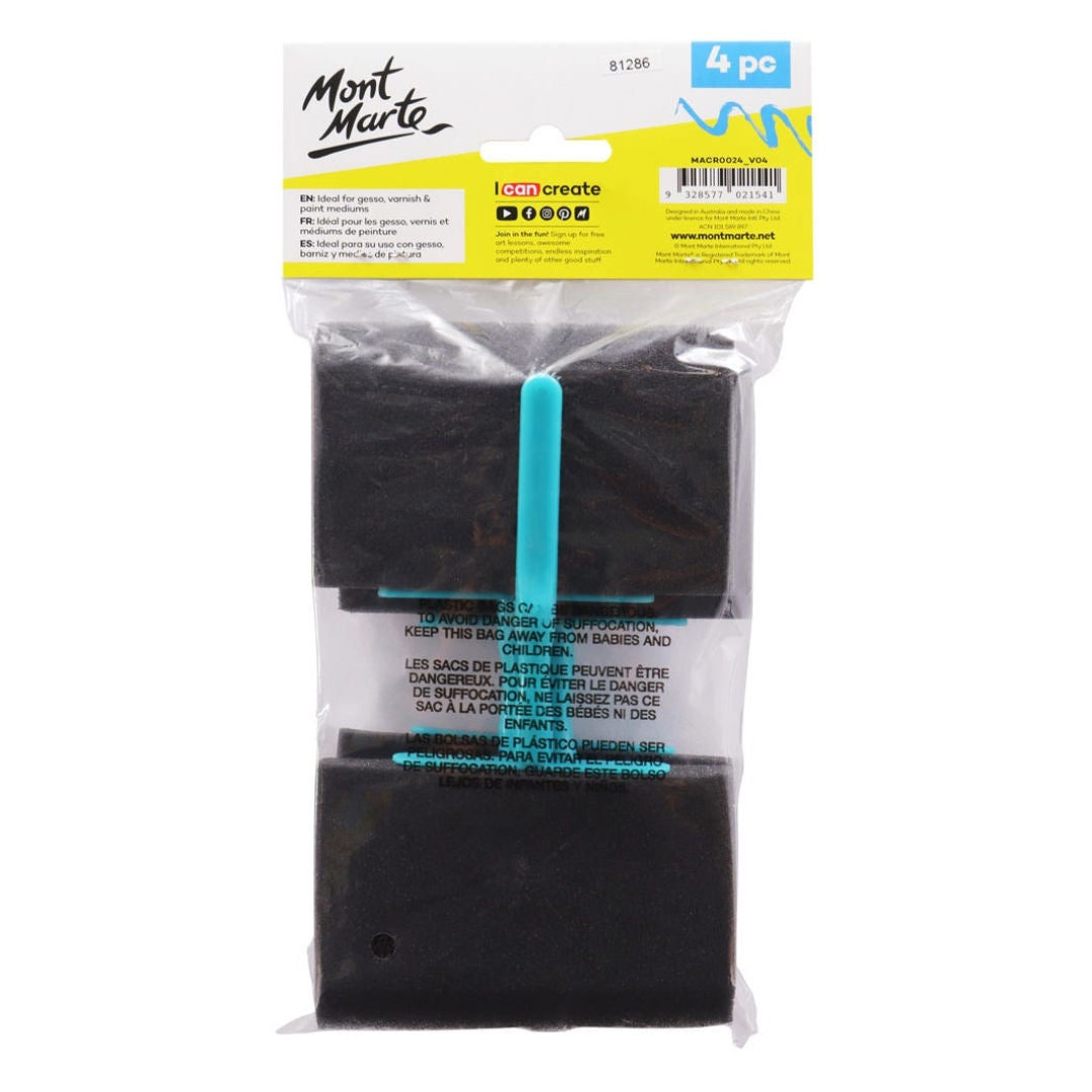 Mont Marte Hobby Foam Brushes Set, 4-Pieces, 100mm, MACR0024