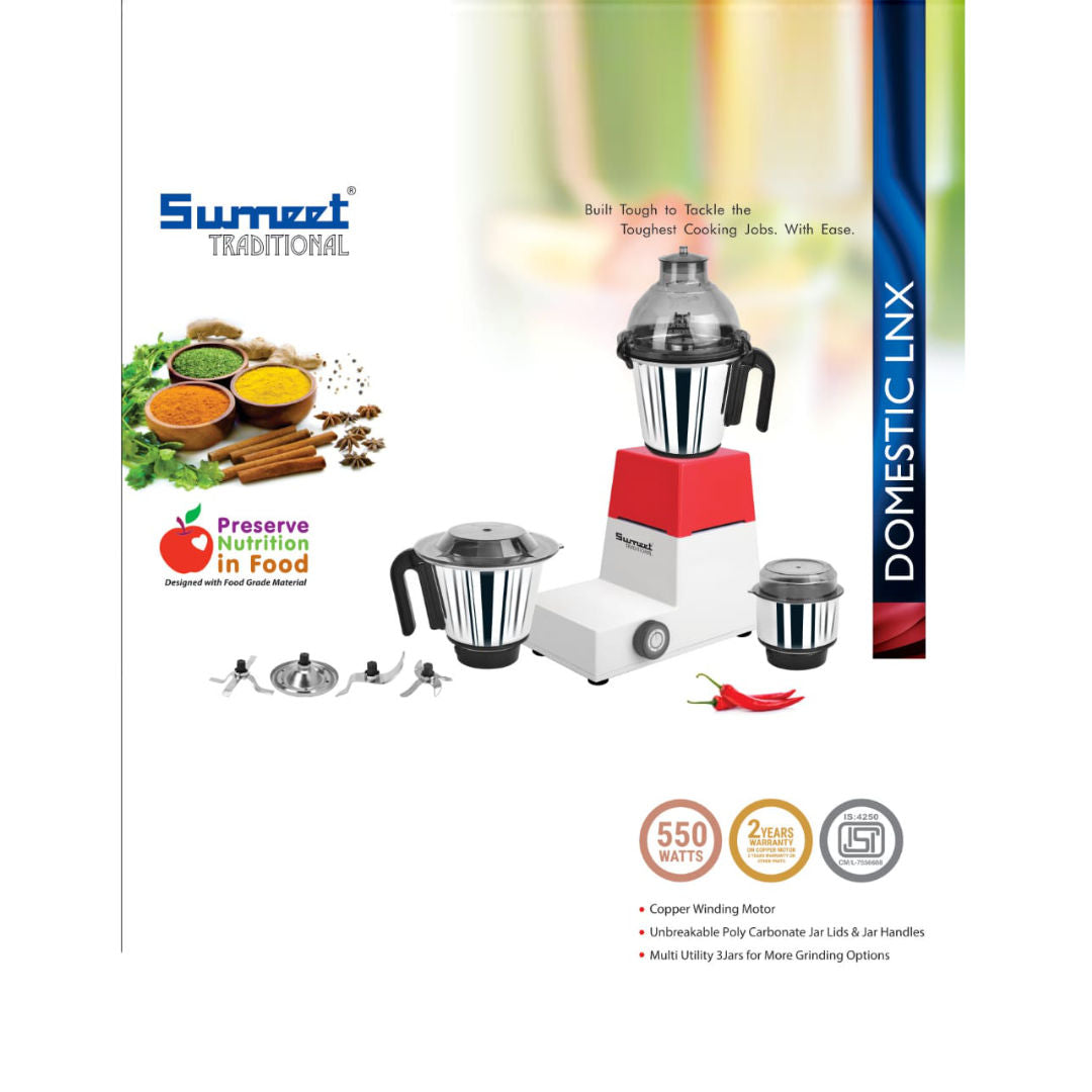 Sumeet Traditional Domestic LNX Mixer, Blue, 550W