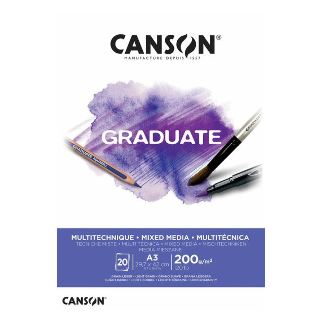 Canson A3, Graduate Mixed Media Pad, 20 Sheets, 200 GSM