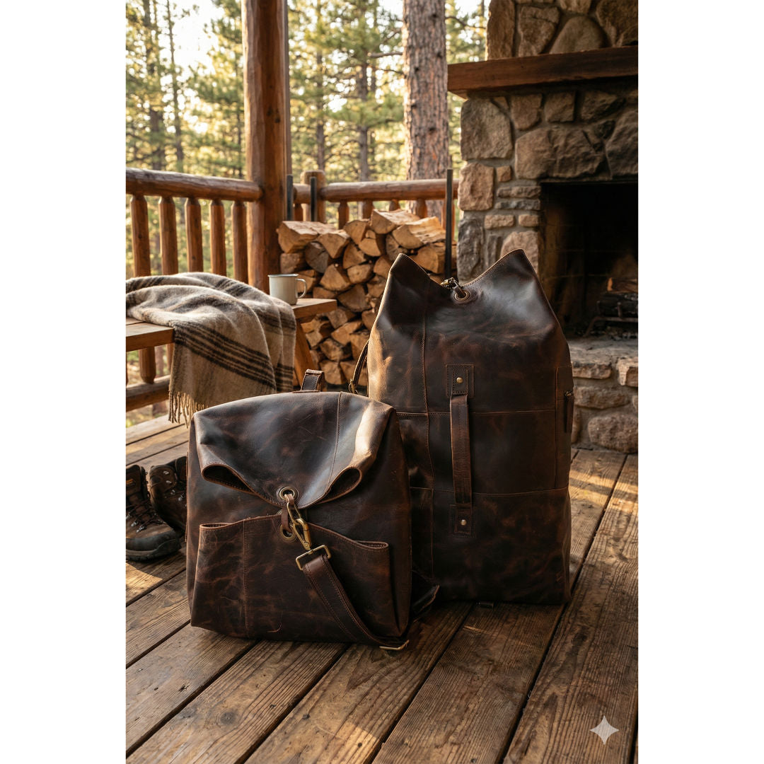 HMZ Leather Military Duffle Bag, 100% Pure Leather Travel & Weekender Bag