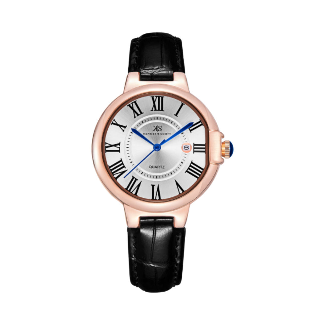 Kenneth Scott Women's Quartz Analog Watch with Genuine Leather Strap, 32 mm, K23553 Series