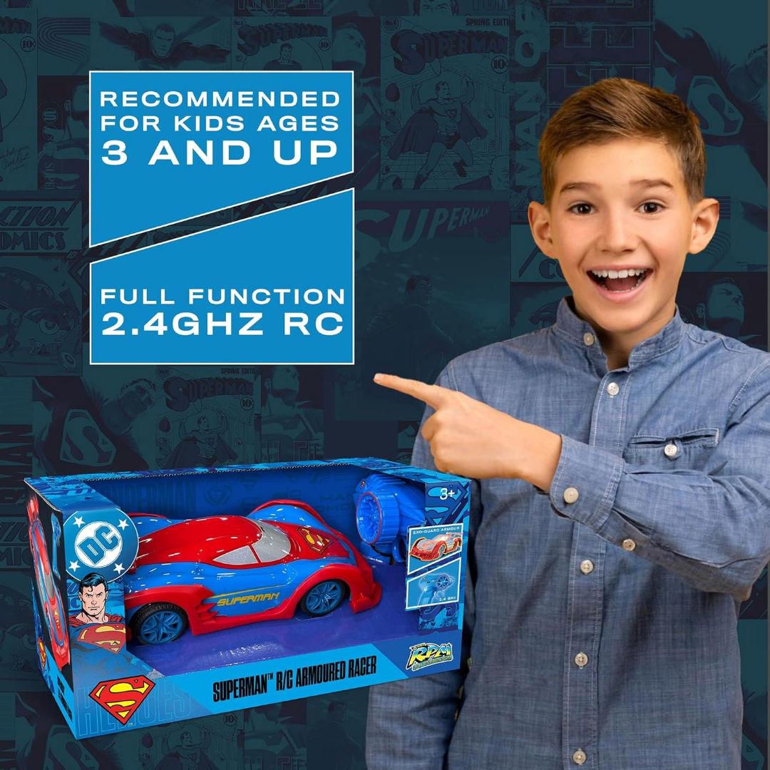Bladez Toyz DC Superman Superman RC Armoured Racer Car 1:20, Red/Blue, 3+ years