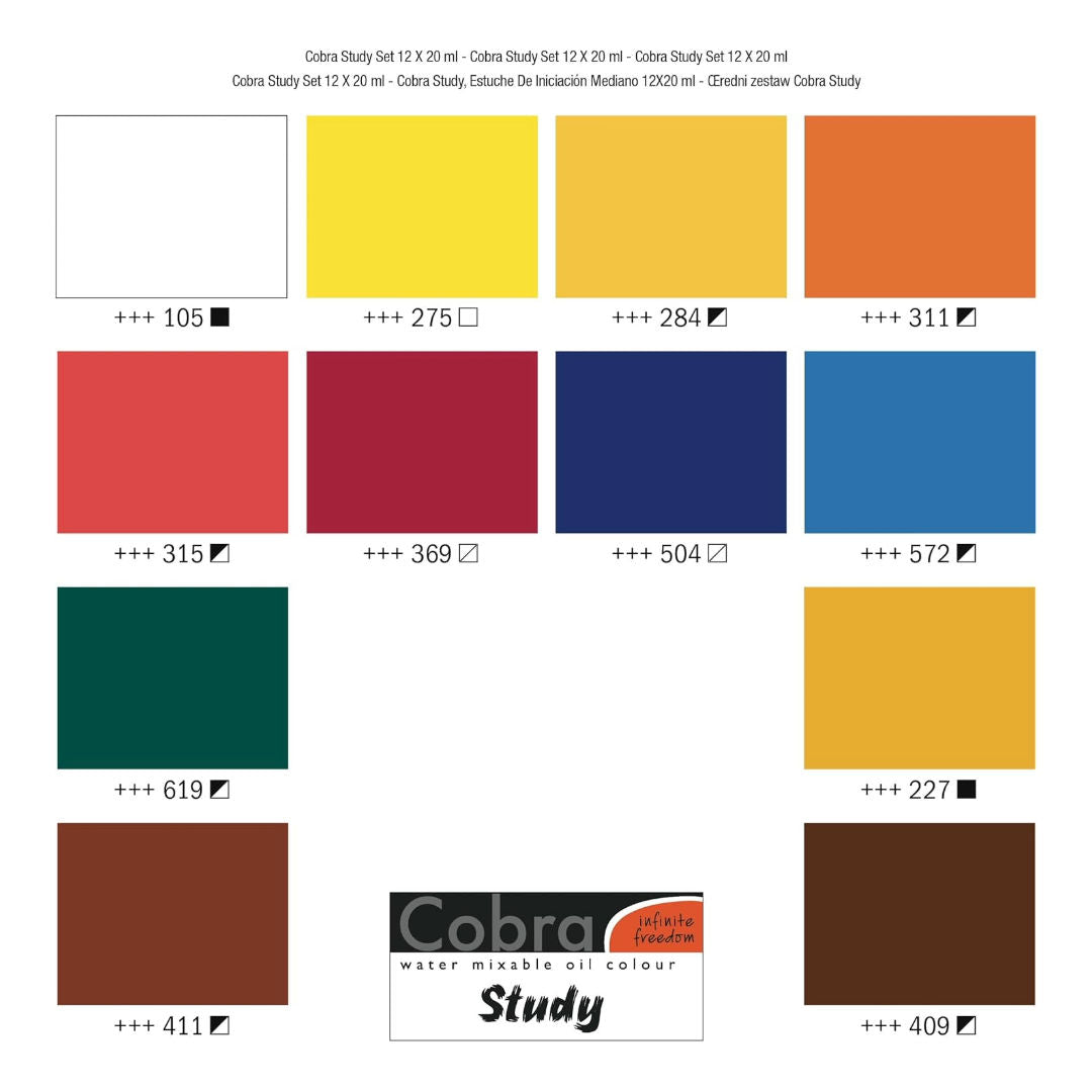 Cobra Study Oil Colours Set Artist Oil Paint, 25820412, 12x20ml