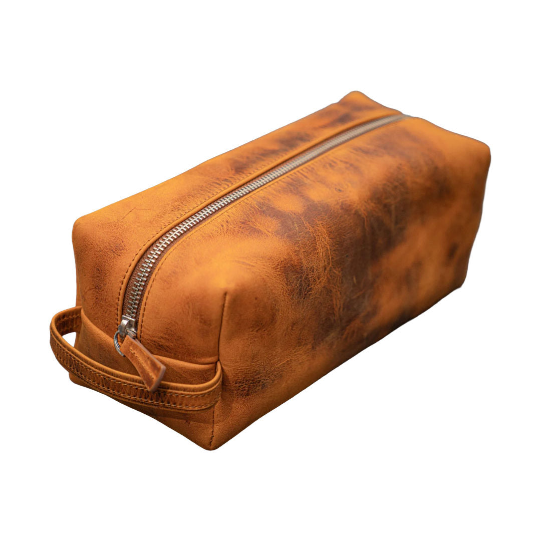 HMZ Premium Leather Toiletry Bag, Full-Grain Leather Travel Organizer
