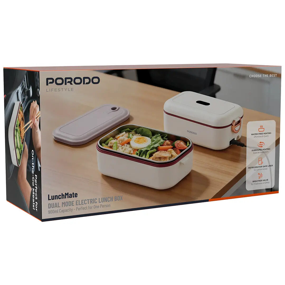 Porodo Lifestyle LunchMate Dual Mode Electric Lunch Box, White