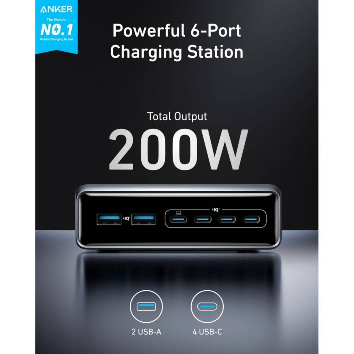Anker Prime 200W 6-Port GaN Charger, Black