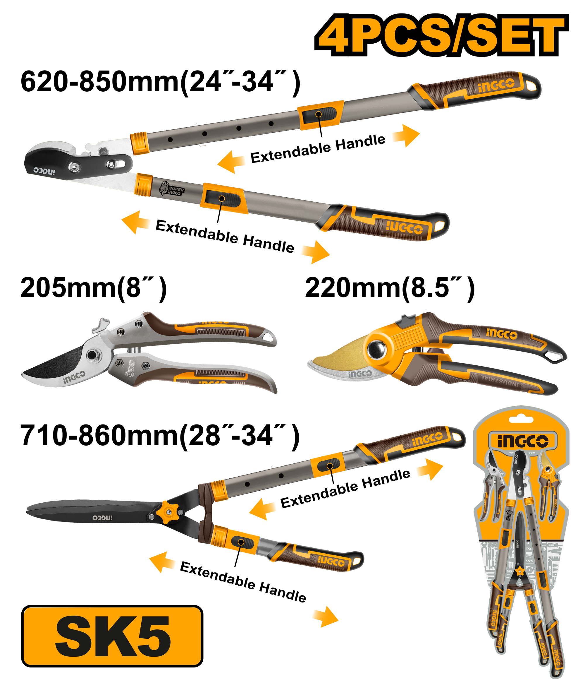 INGCO Garden Shears Set 4-Pieces Pruning and Hedge Cutting Kit