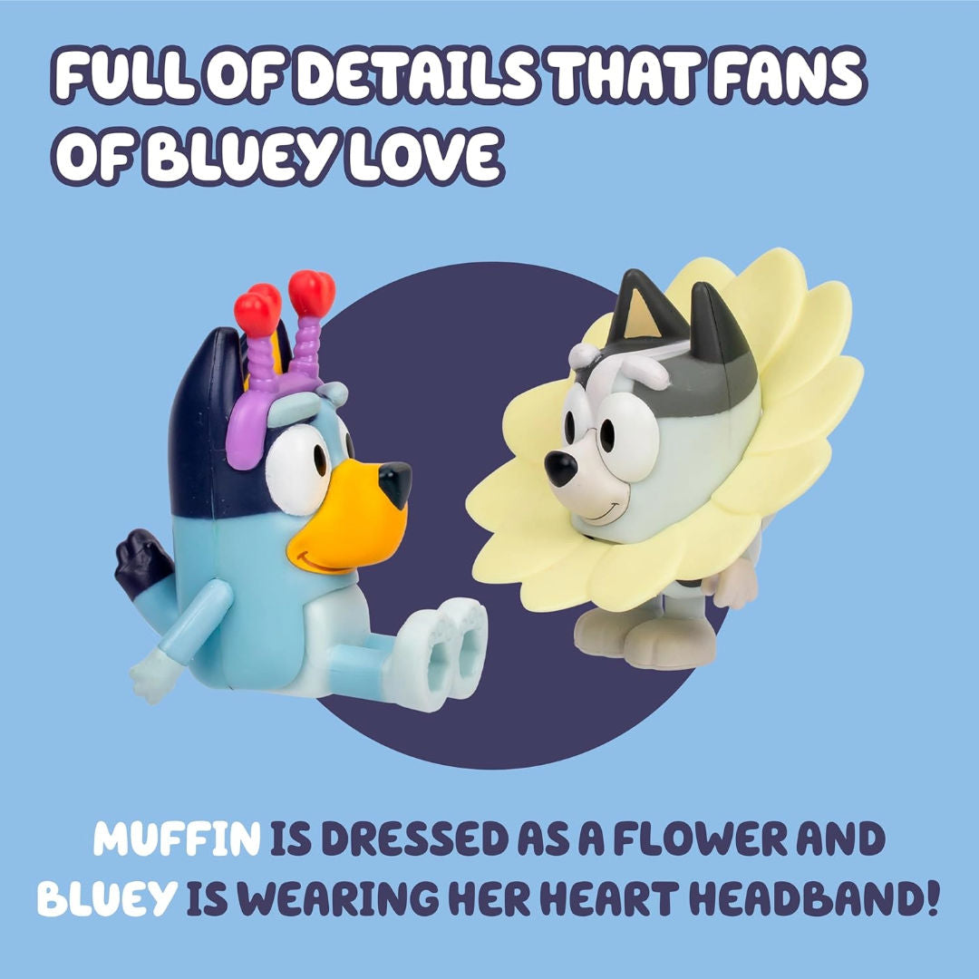 Bluey Spring Time Bluey & Muffin Figure Pack (6cm, Pack of 2), 3+ years
