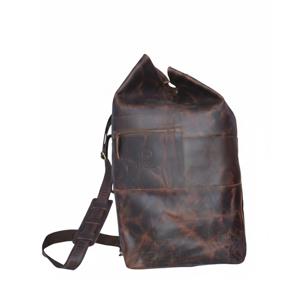 HMZ Leather Military Duffle Bag, 100% Pure Leather Travel & Weekender Bag