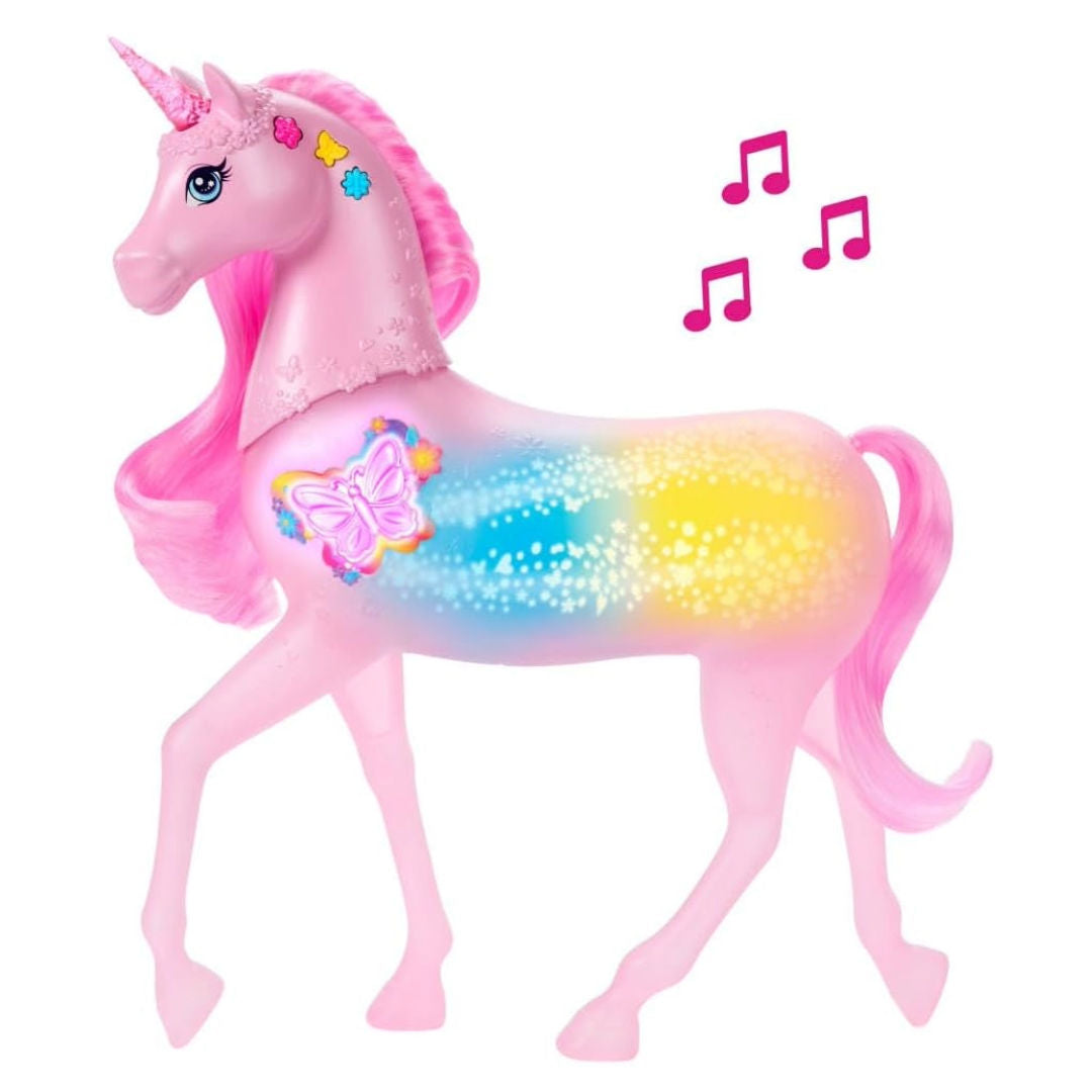 Barbie Sparkle Lights Interactive Unicorn Toys With 20 Interactive Combos Of Lights, Sounds & Music, Press Buttons & Pet Head To Play
