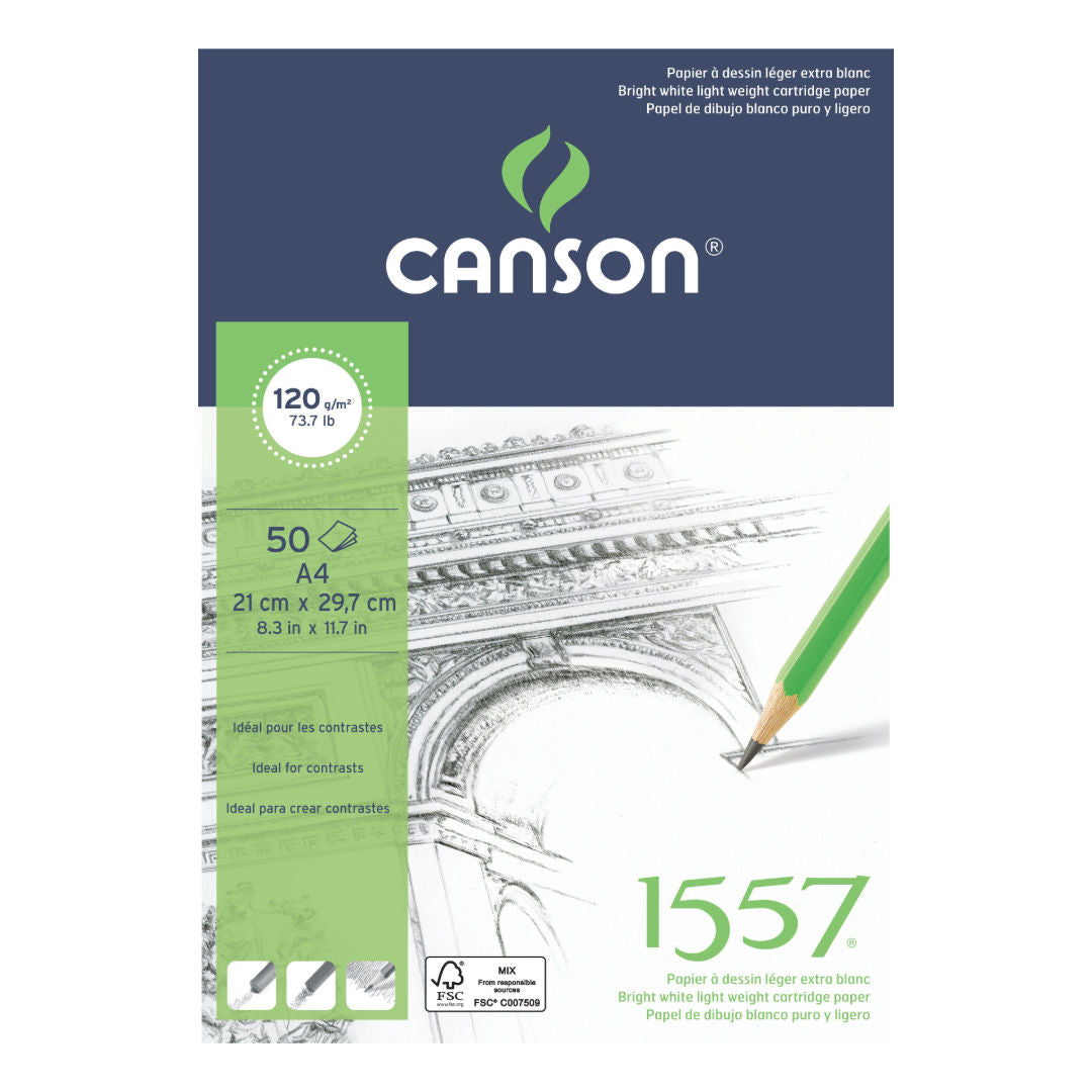 Canson A4, 1557, Drawing Pad, 50 Sheets, 120 GSM, 204127408