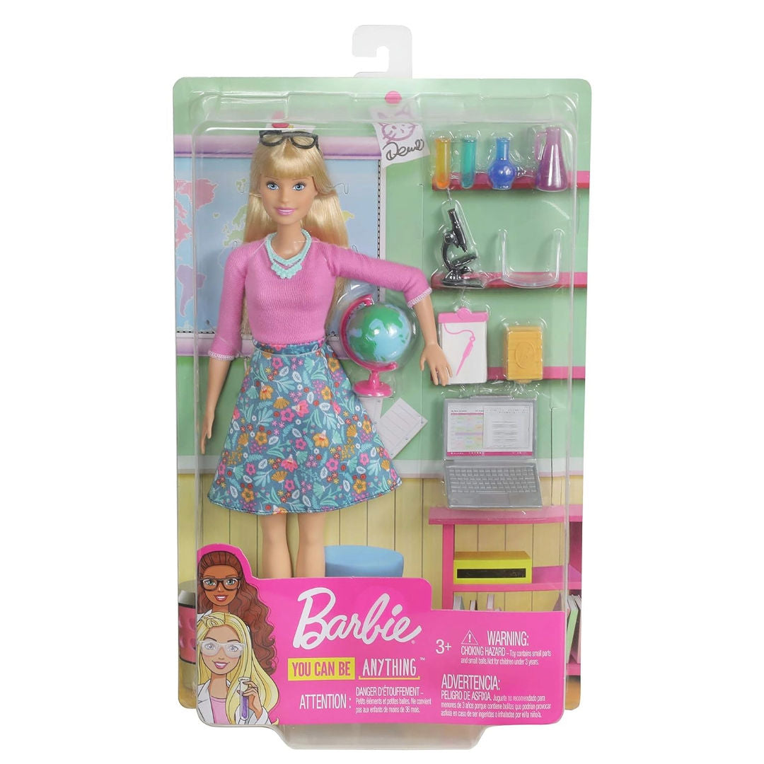 Barbie Teacher Doll, Blonde With 10 Teaching Accessories, Including Spinning Globe And A Laptop That Opens And Closes, Gift For 3 To 7 Year Olds