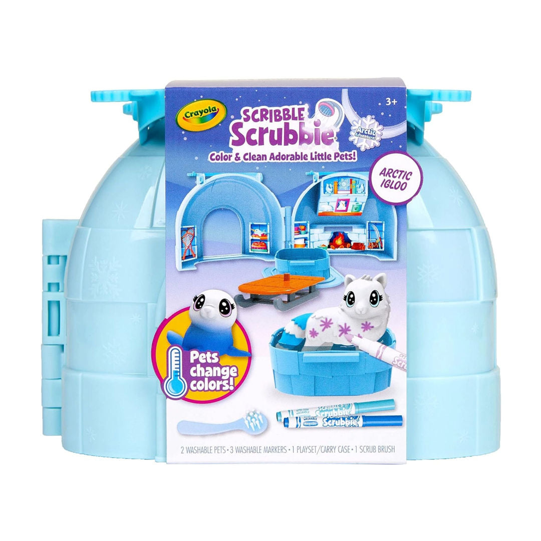 Crayola SCRIBBLE Scrubbie, Pets Arctic Igloo Playset & 3 Washable Markers