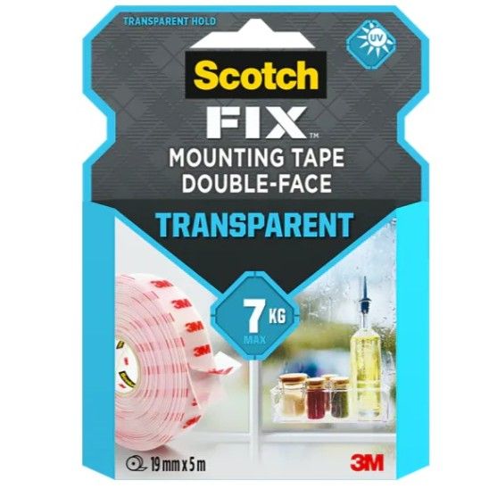 Scotch-FIX™ Transparent Double-Sided Mounting Tape 19mm x 5m Clear Heavy Duty Adhesive Tape