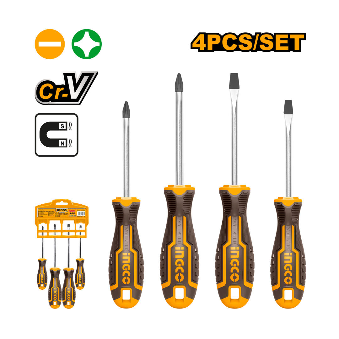 INGCO 4 Pieces Screwdriver Set, CR-V Steel