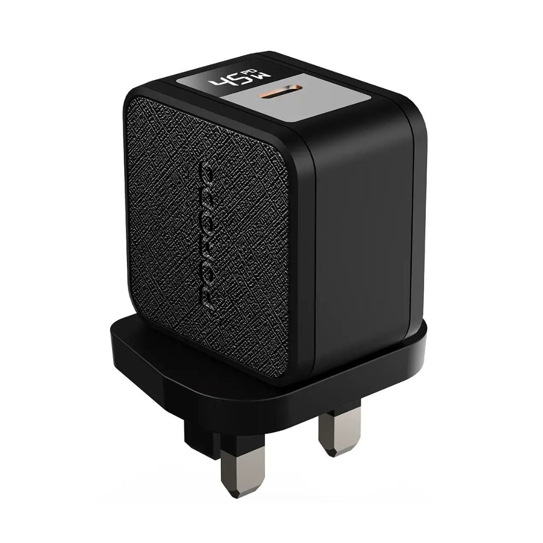 Porodo Quantum GaN 45W USB-C Wall Charger with Digital Display, Black