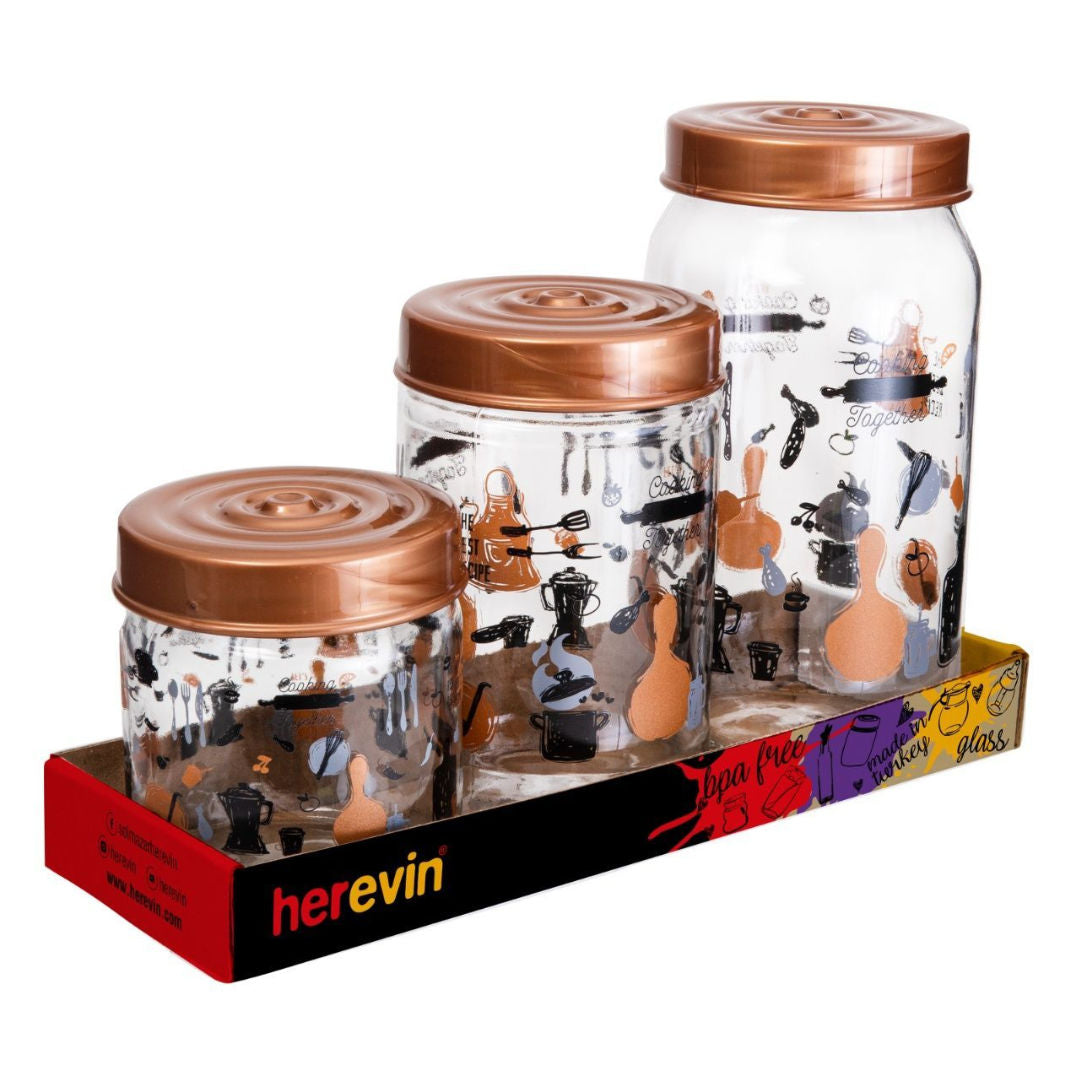 Herevin Decorated Jar Set, 3 Pieces