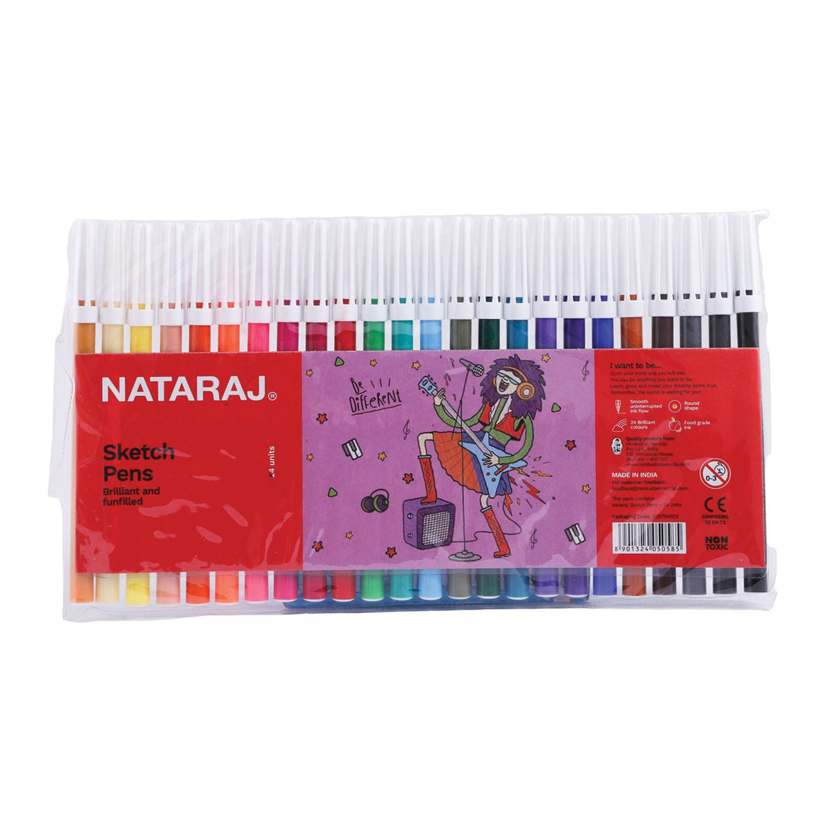 Nataraj 24 Piece Sketch Pens Set, Assorted Vibrant Colors