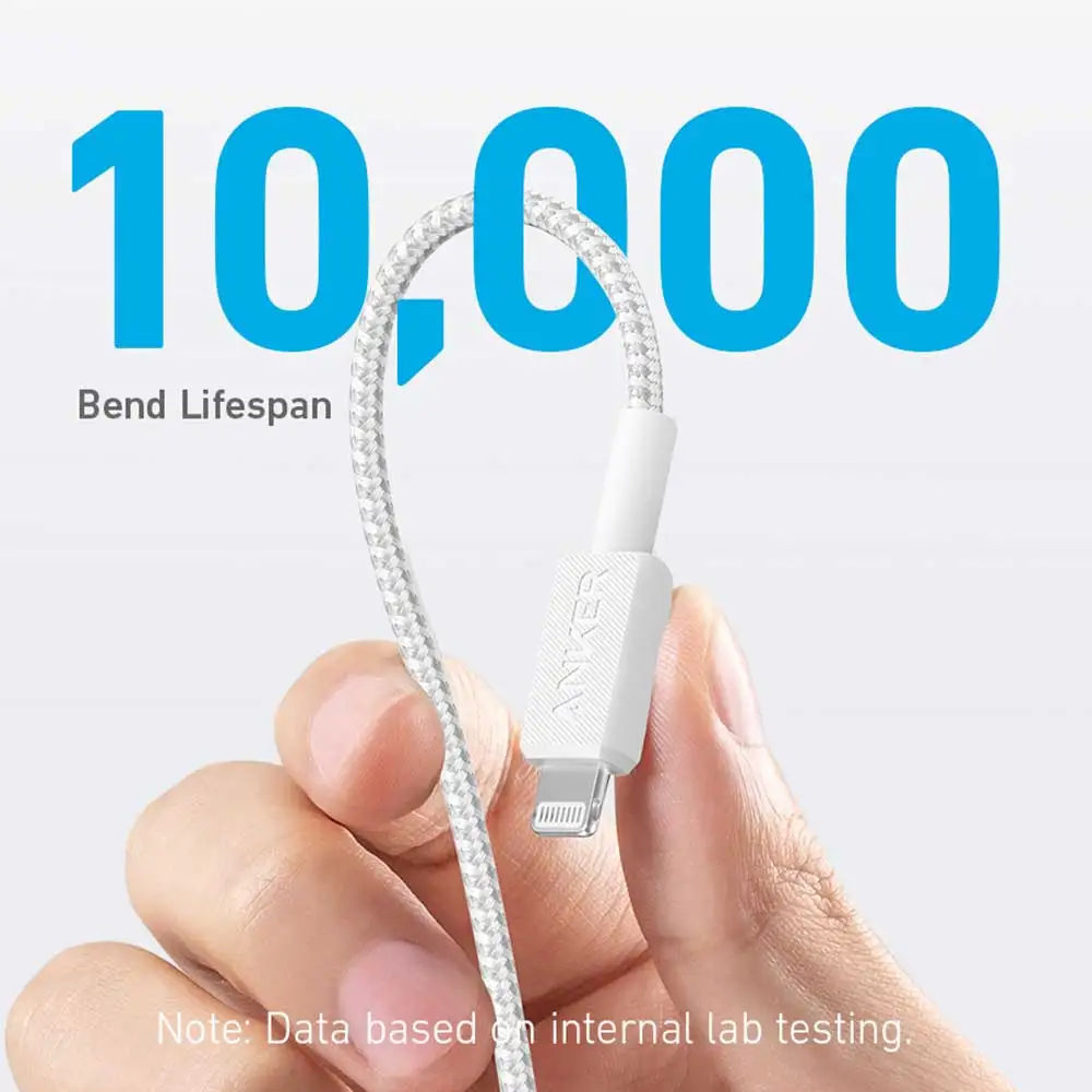 Anker 322 USB-C to Lightning Cable 3ft Fast Charging Braided, White