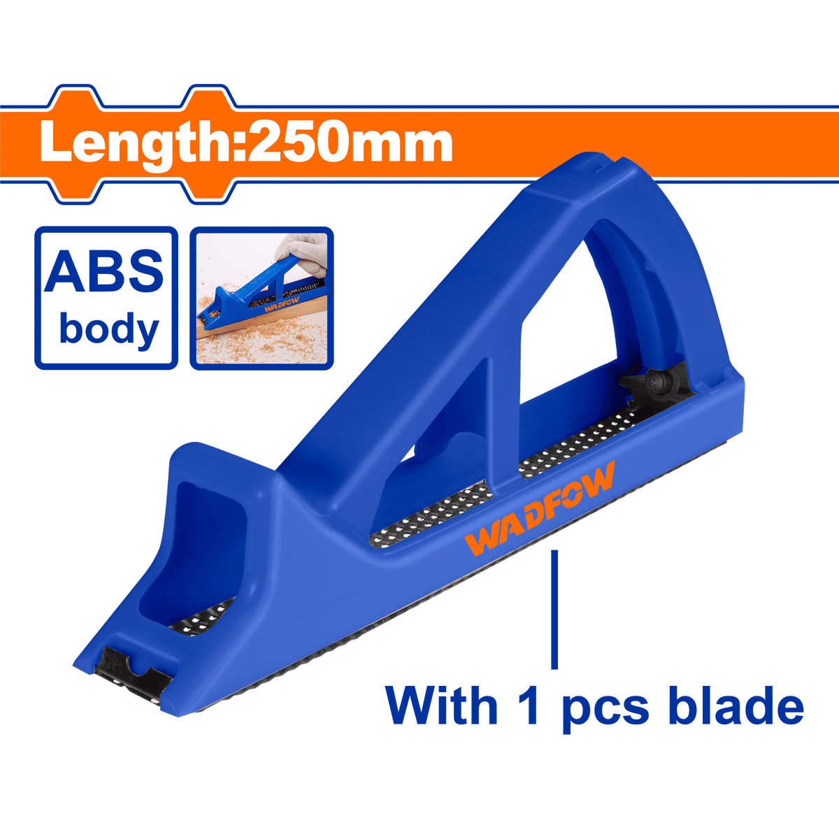 WADFOW Block Plane, 250 mm ABS Body with Replaceable High Carbon Steel Blade