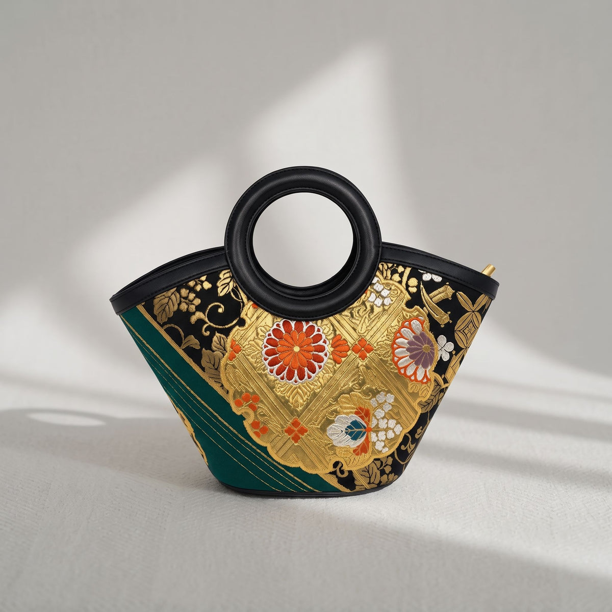 Jamila Designer Mulberry Silk Bird Design Tote Bag, Floral Pattern with Round Handles