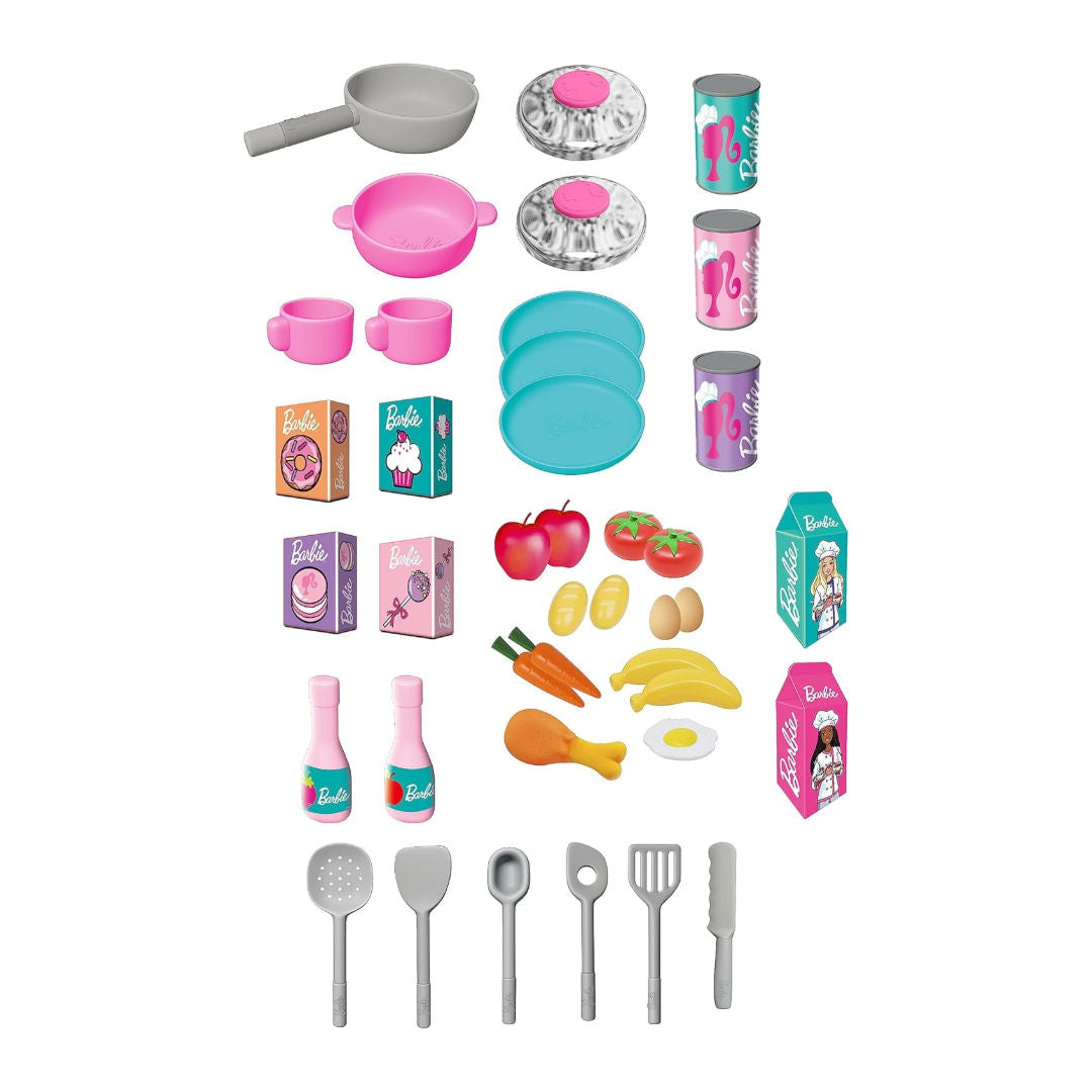Barbie Large Kitchen Set for Toddlers, Pretend Play Cooking Unit with Lights, Sound, Sink, Oven, Stove & Accessories