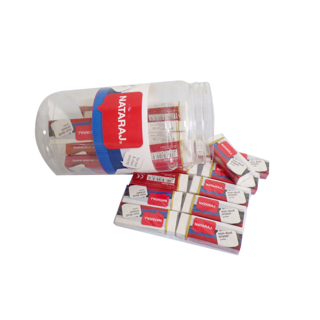 Nataraj Jumbo Non-Dust Erasers, 30 Pieces Jar