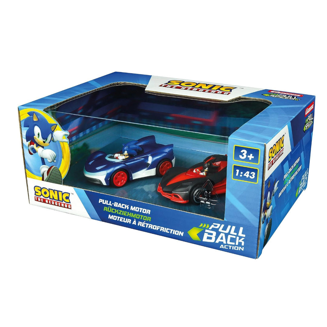 Carrera Pull N Speed Sonic The Hedgehog Sonic Vs Shadow Pull-Back Action Motor Cars 1:43, Pack of 2, 3+ years