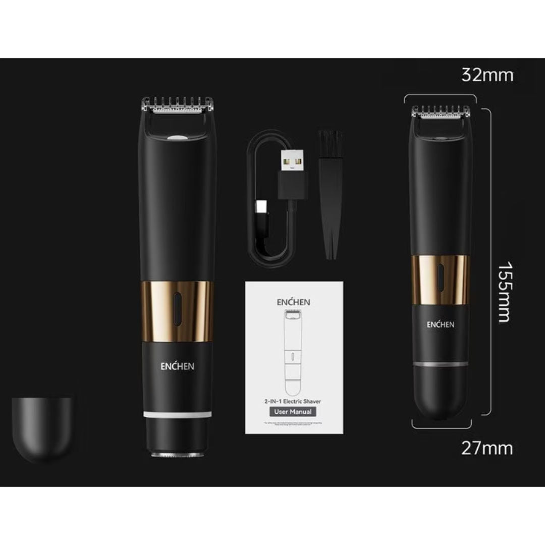 ENCHEN A3 2-in-1 Electric Shaver & Body Trimmer, Stainless Steel & Ceramic Blades, Wet & Dry, USB Type-C