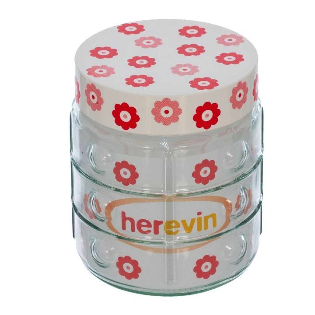 Herevin Glass Storage Canister With Flower Lid Pattern