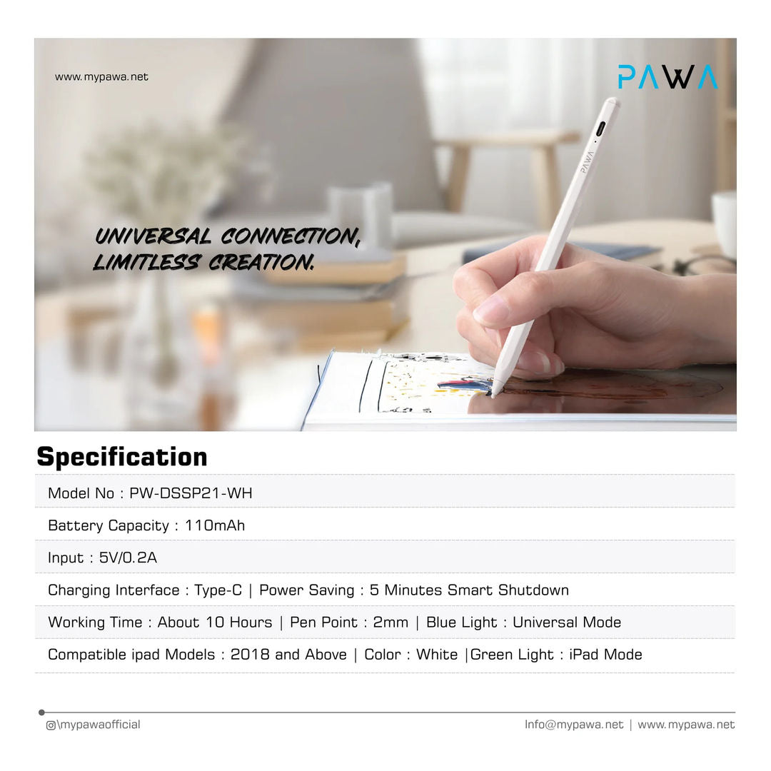 Pawa Nura Smart Pencil With Palm Rejection, White