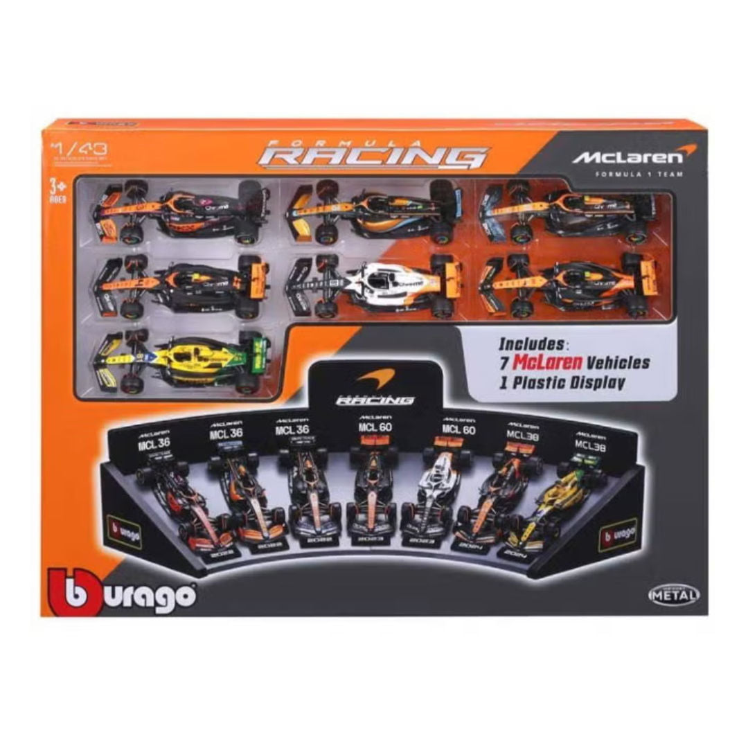 Bburago Metal Formula, Racing F1 Season 2022, McLaren Lando Norris Die-Cast Cars Set, 1:43, Pack of 7