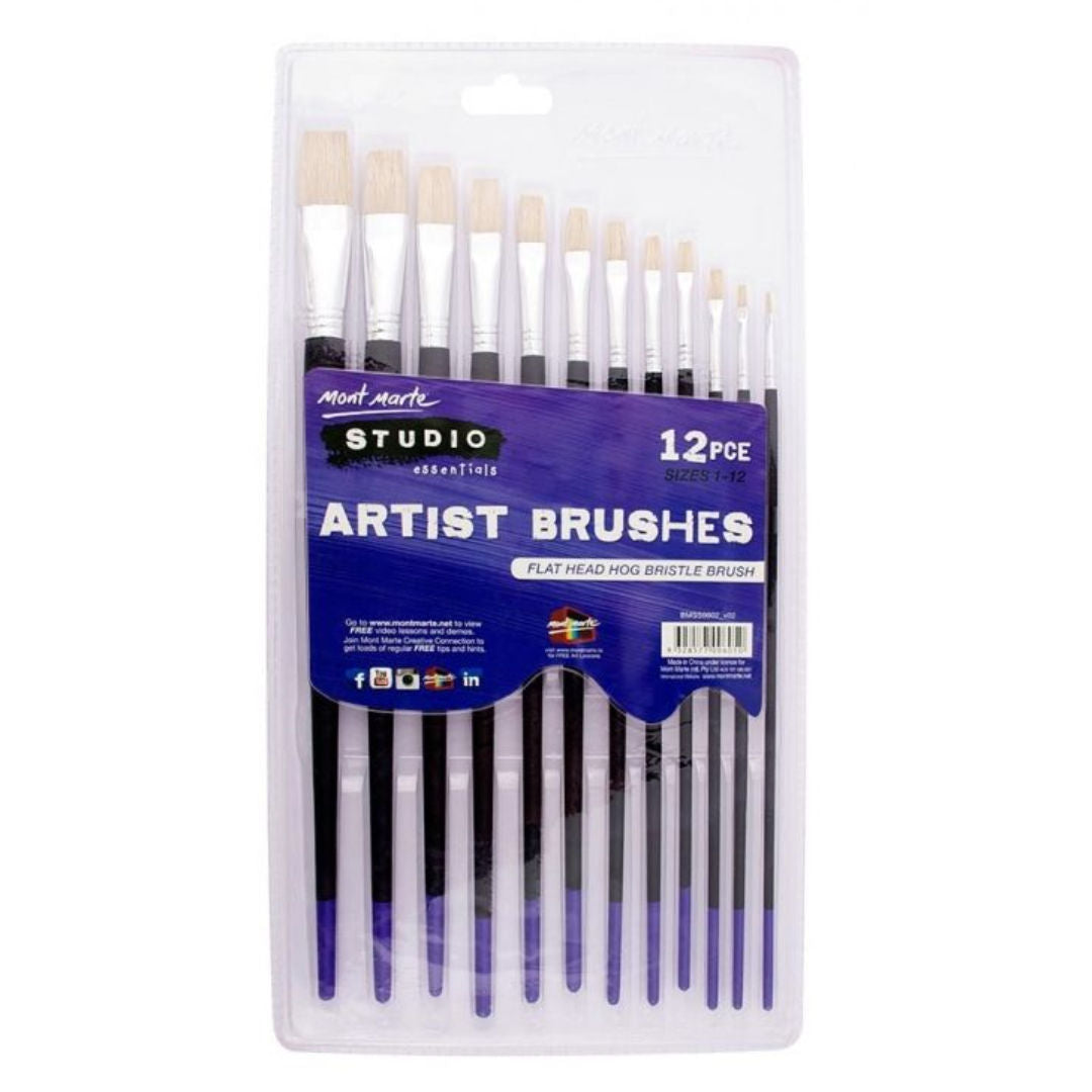 Mont Marte 12-Pieces, Studio Essentials, Artist Flat Brush Set, BMSS0002 P24-491