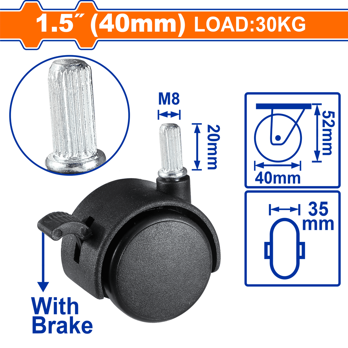WADFOW Nylon Caster Wheels, Heavy-Duty PA Material, Multiple Mounting Options, With / Without Brake