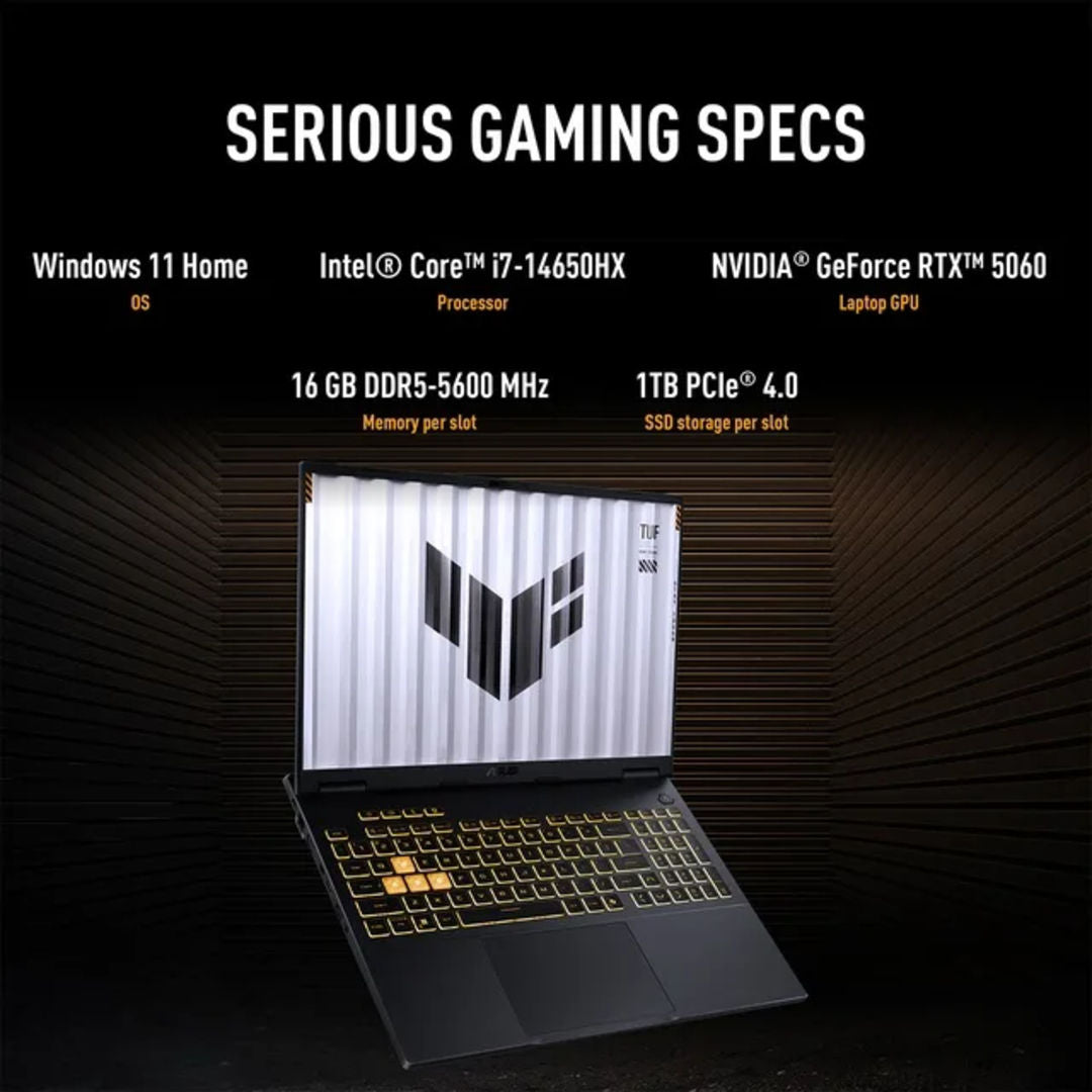 ASUS TUF Gaming F16 Gaming Laptop, NVIDIA RTX 5060 8GB, Intel Core i7 14650HX, 16GB RAM, 1TB SSD, 16inch, 165Hz, 1920 x 1200, WUXGA Display