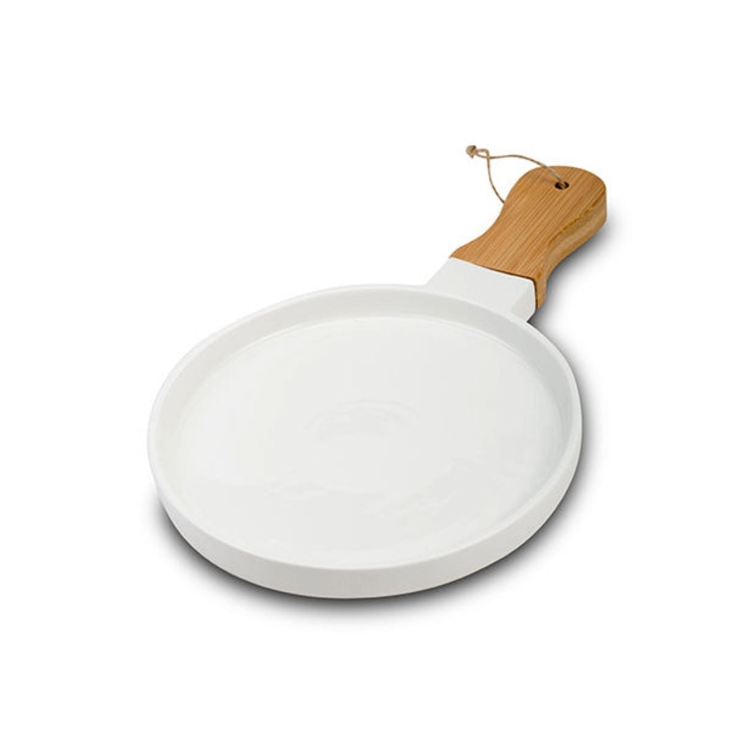 NAVA Terrestrial Porcelain Serving Plate with Bamboo Handle, 40cm