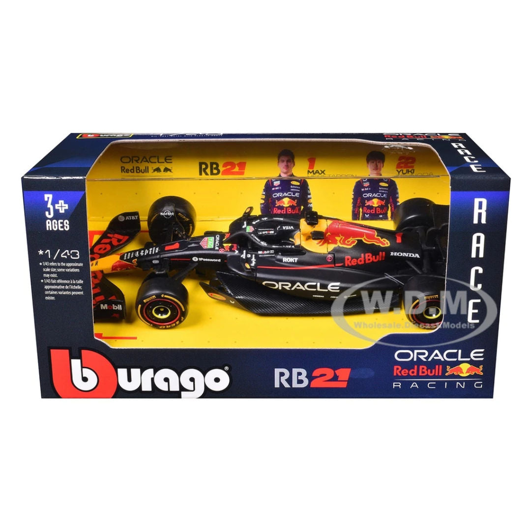 Bburago Race F1 2025 Oracle Red Bull Racing F1 RB21 1 Max Verstappen Die-Cast Car 1:43, Black/Red/Yellow, 3+ Years