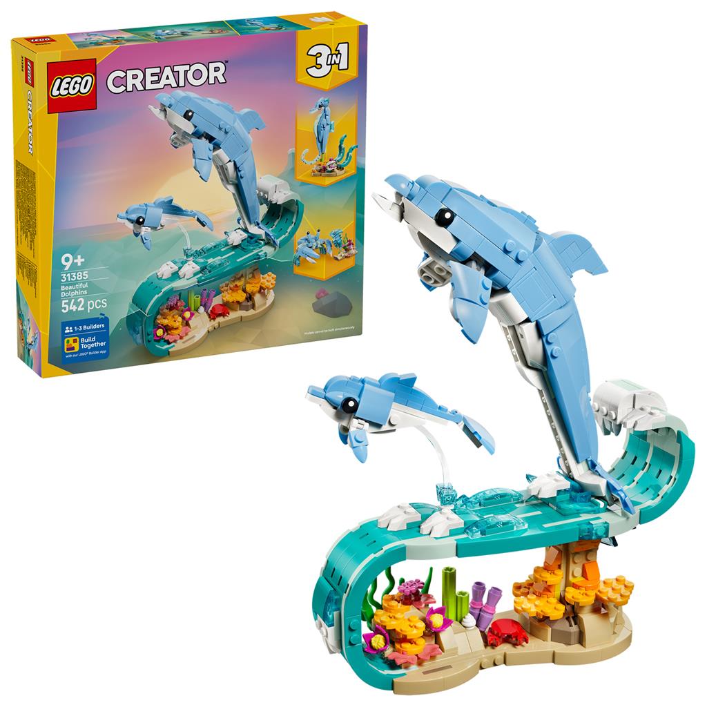 LEGO Creator 3 in 1 Sea Animals, Beautiful Dolphins Building Set for Ages 9+, 542 Pieces