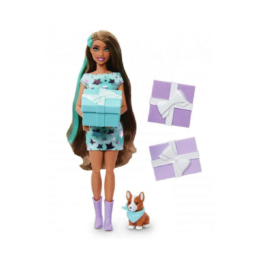 Barbie Party Unboxed Pet Birthday Bows Doll Playset, 15cm