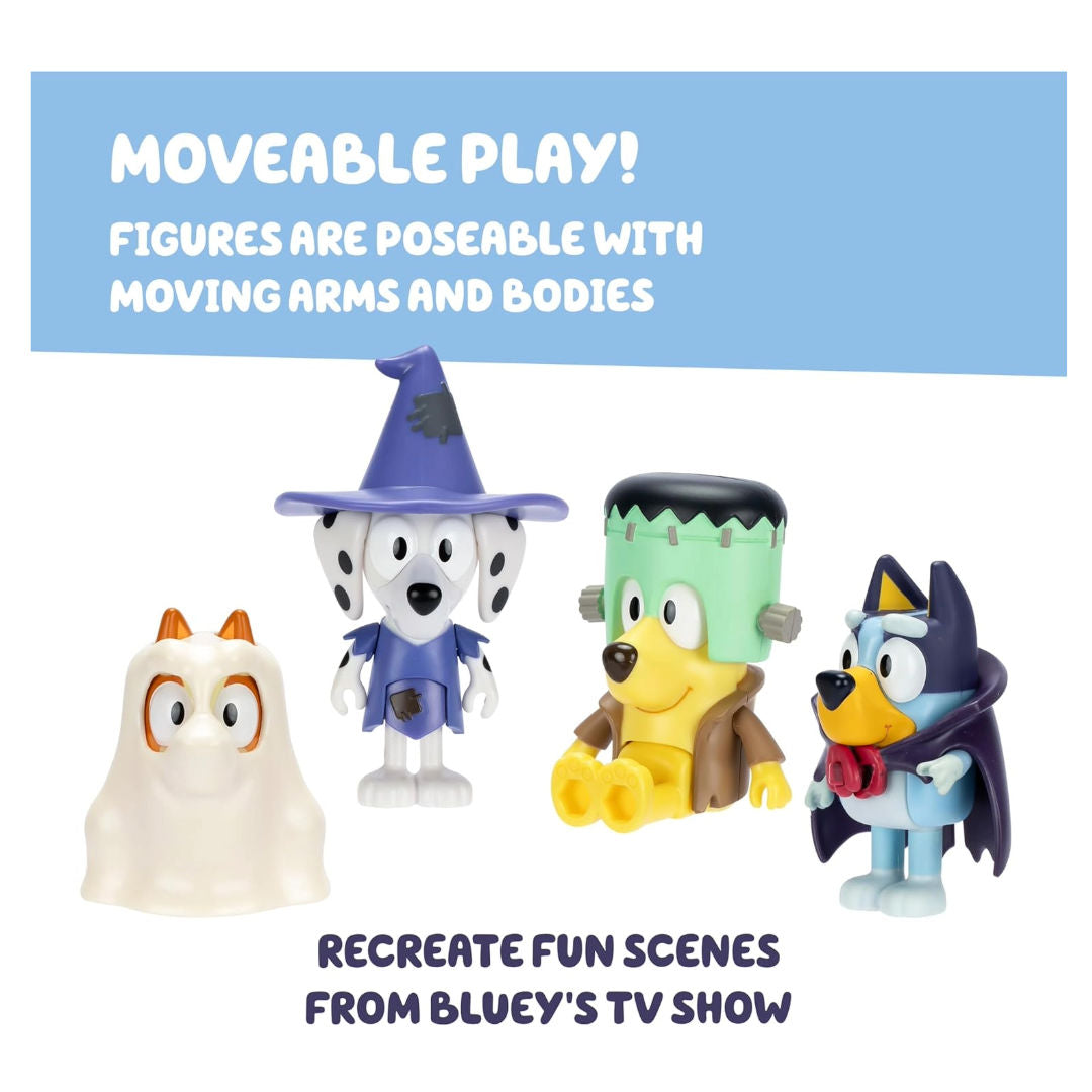 Bluey Halloween Costume Party Figures Set (7.62cm, Pack of 4), 3+ years