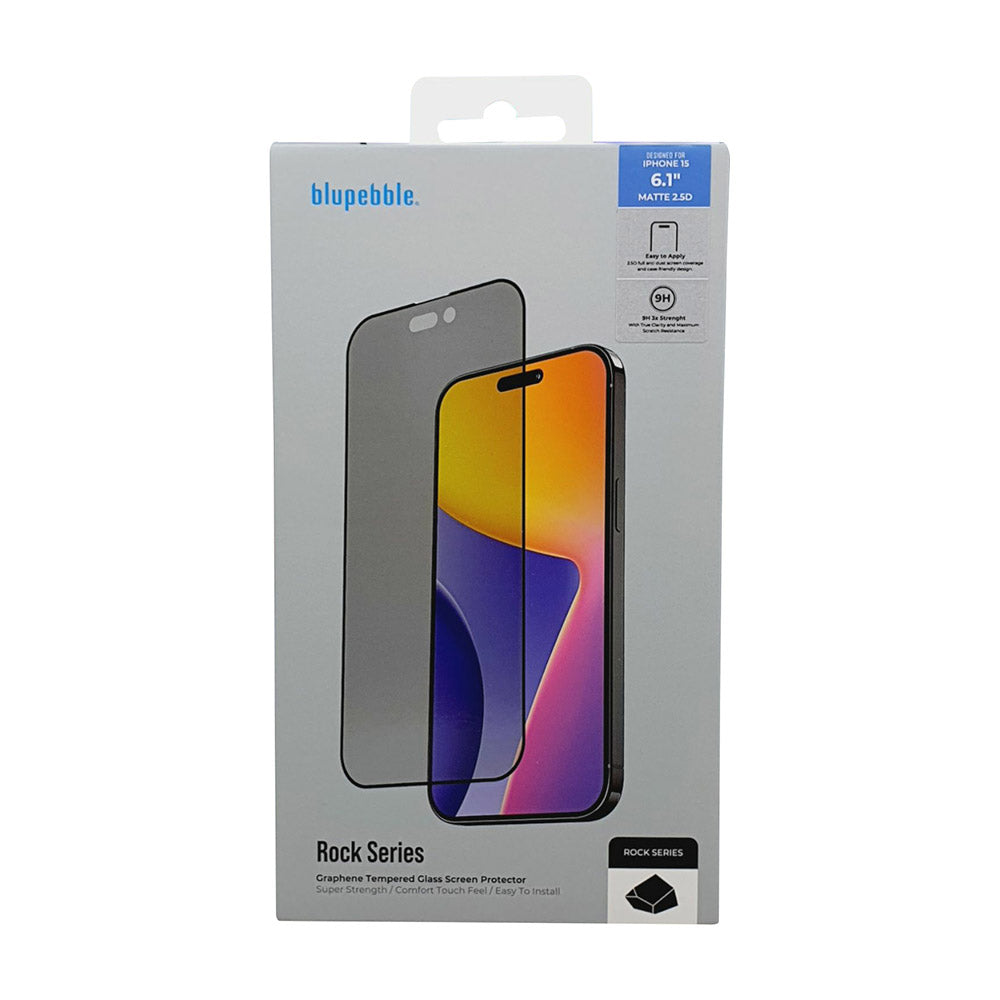 Blupebble Graphene Rock Series 2.5D Tempered Glass Screen Protector for iPhone 15 Series
