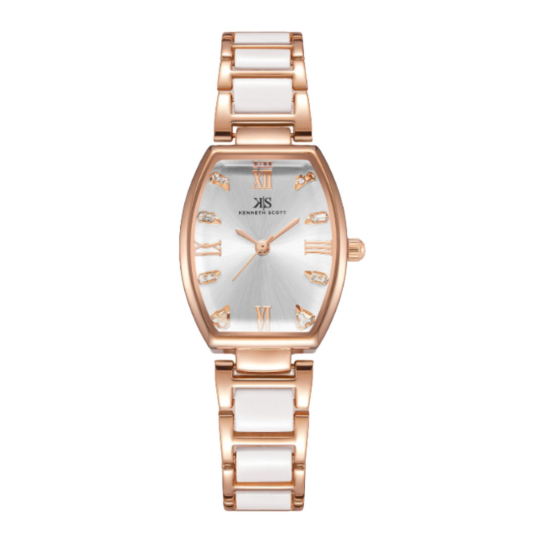 Kenneth Scott Women’s Analog Rectangular Dial Watch, K23520 Series, Ceramic Bracelet