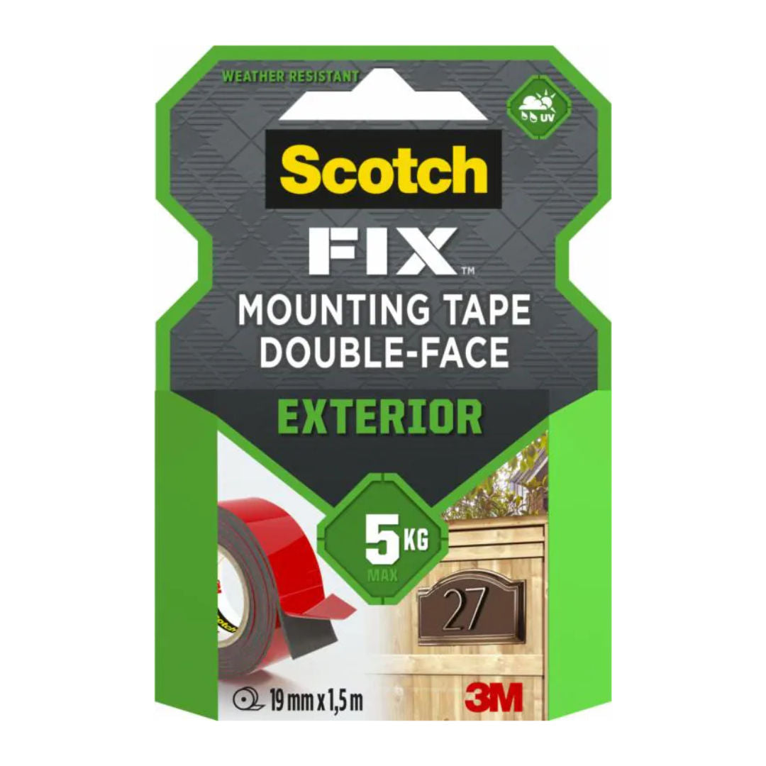 Scotch-FIX Exterior Double-Sided Mounting Tape 19mm x 1.5m Weather-Resistant Heavy Duty Adhesive Tape