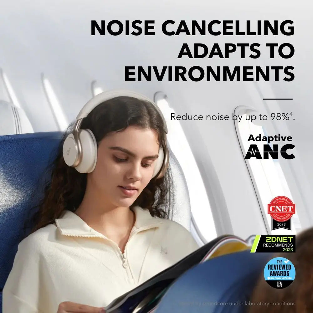 Anker Soundcore Space One Wireless Headphones, Adaptive ANC, Hi-Res Sound, 55H Playtime